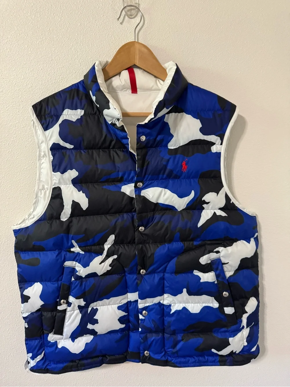 Polo Ralph Lauren Down Reveraible Vest Blue Camo/White Snap Embroidered Logo-L
